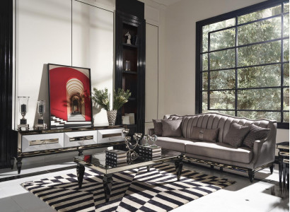 4-seater upholstered sofa fabric sofa coffee table gray TV stand 3-piece set
